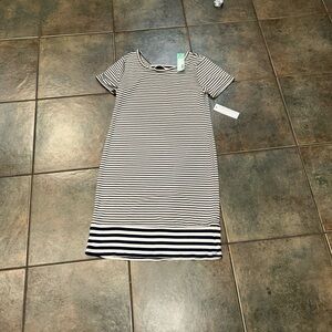 Loveappella Navy and White Striped Tee Dress